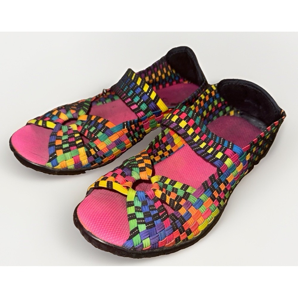 Corkys Womens Slip On Shoes SIDEWALK Multicolor Woven Elastic Sz 8, Coastal Core